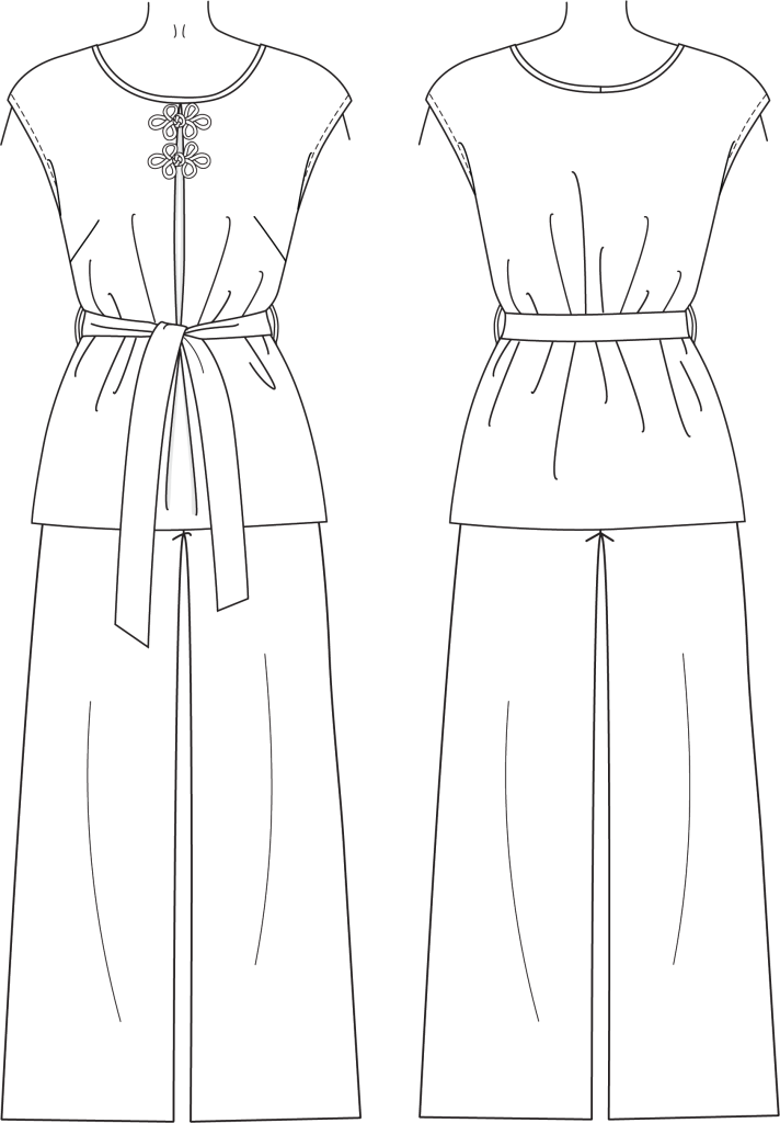 Harlow Pajama line art for the sewing pattern from Charm Patterns
