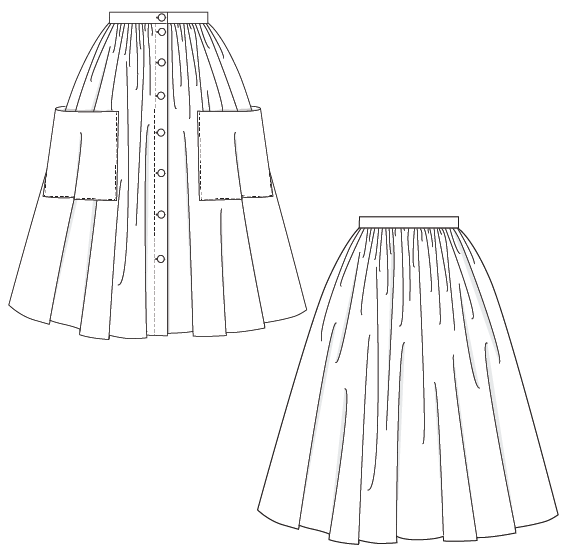 Picnic Skirt line art from Charm Patterns