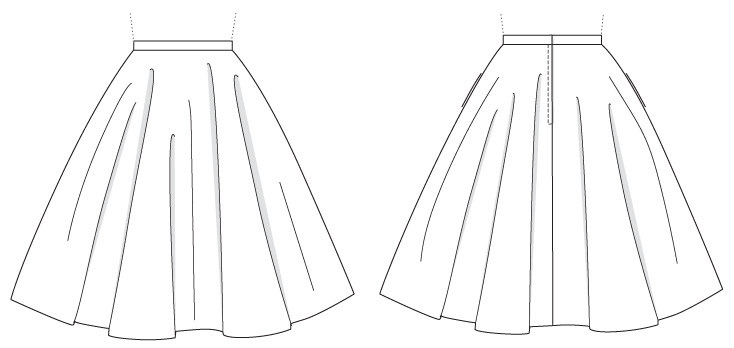 Charm Circle Skirt sewing pattern line art