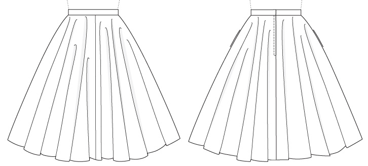 Charm Double Circle Skirt sewing pattern line art