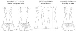 Carousel Dress line art from Charm Patterns.