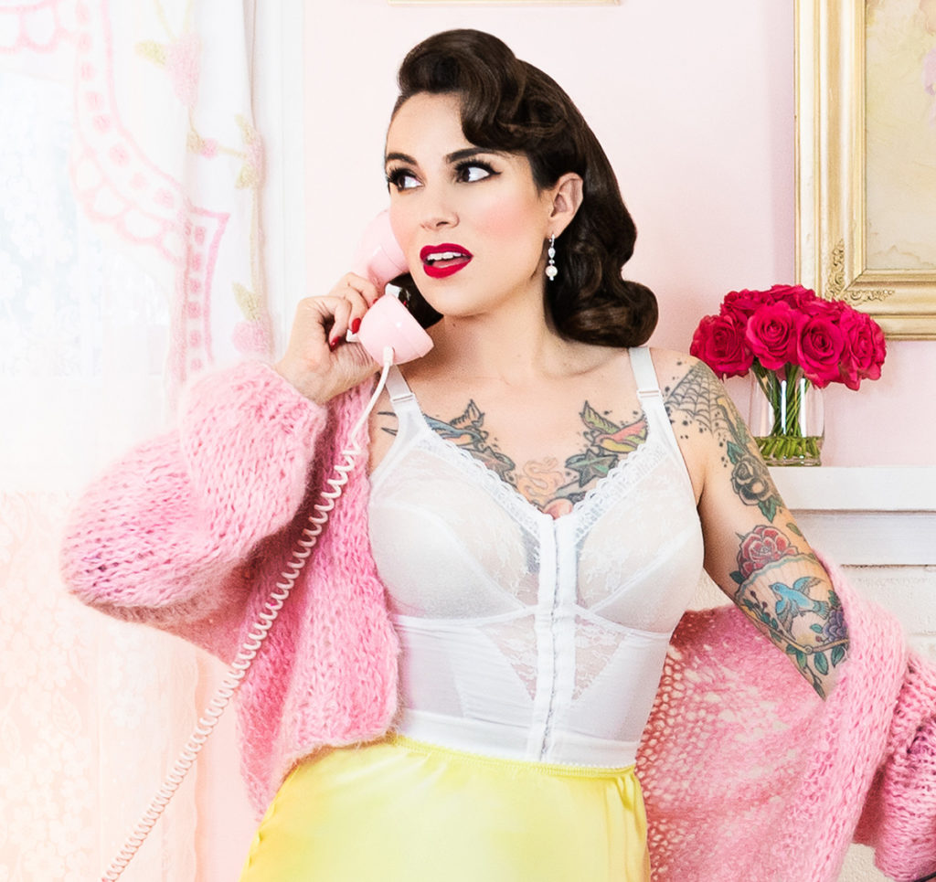 Gertie from Charm Patterns wearing a longline bra and slip as foundation garments.