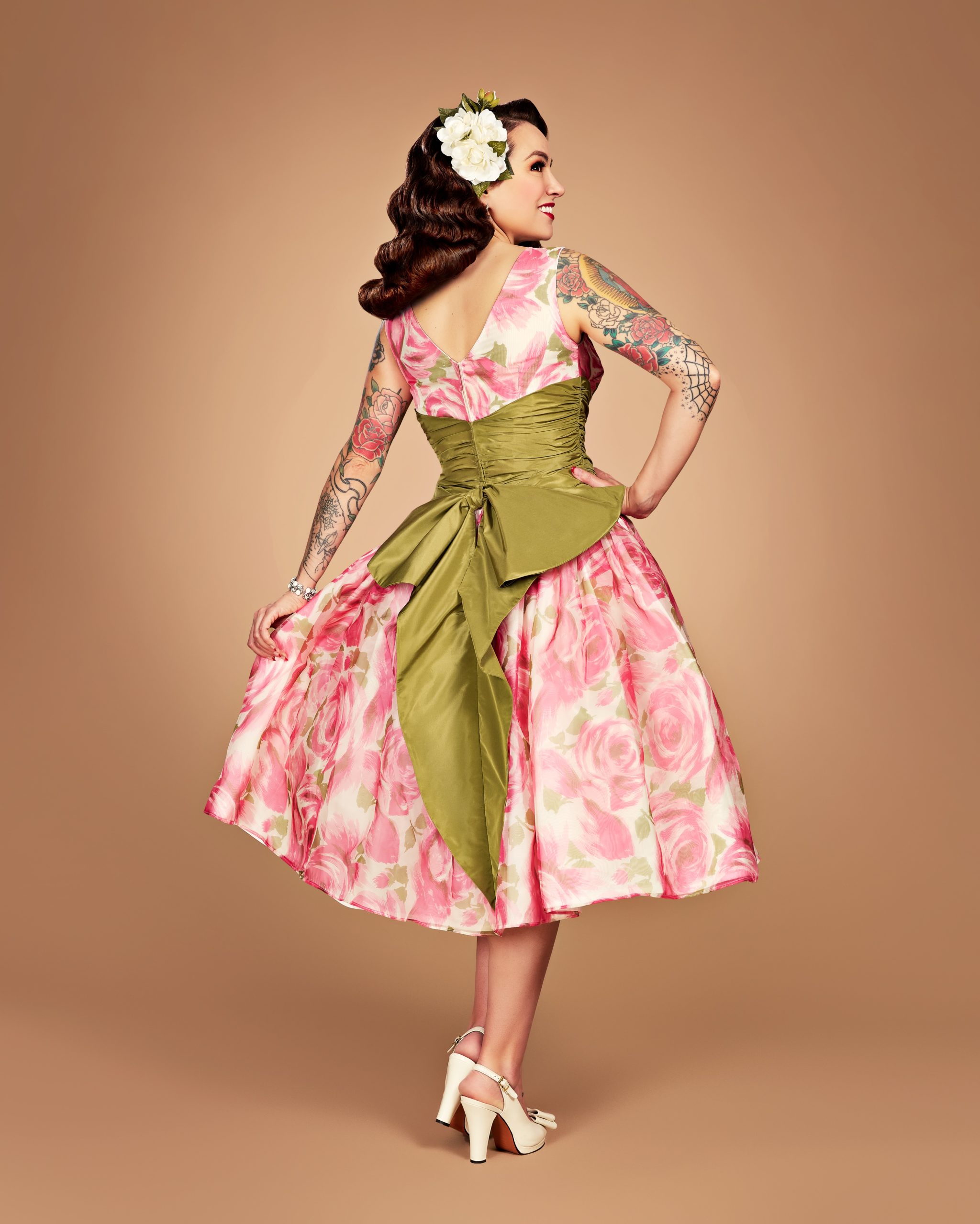 rose lace 1950s - retro vintage dress 50s Vintage Dress (Swing Skirt)