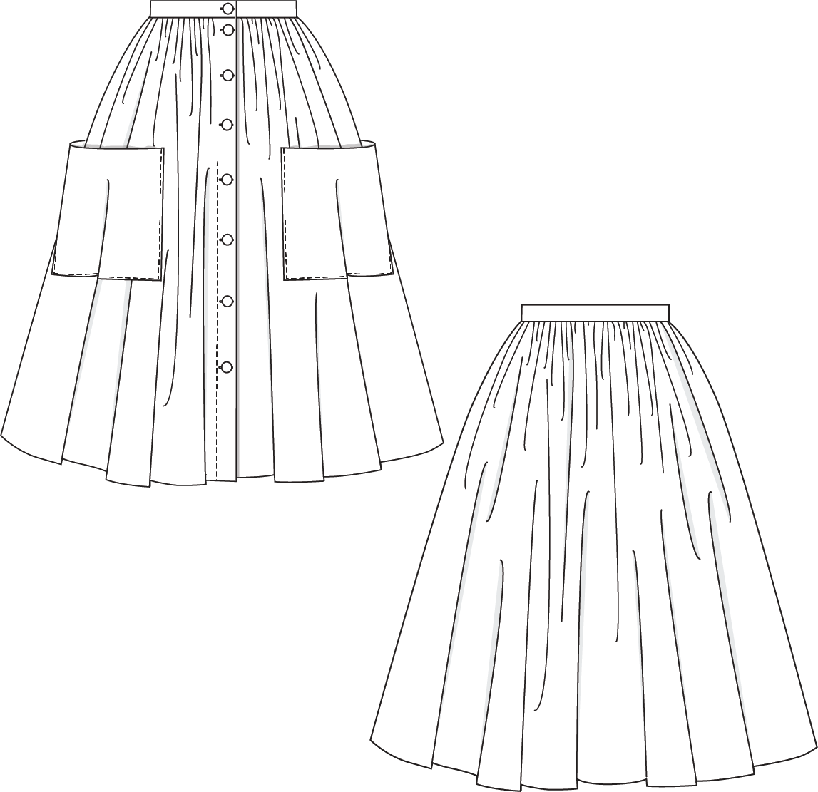 Charm Picnic Skirt sewing pattern line art