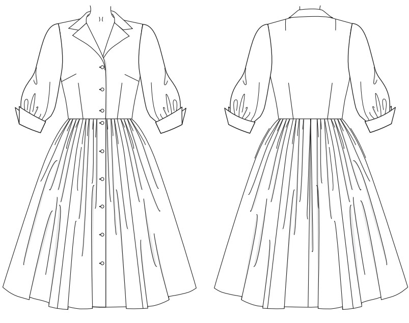 Line art for the Scout Three-Quarter Sleeve sewing pattern from Charm Patterns.