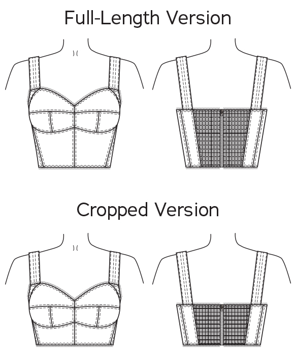 Line art for the Gina Bustier sewing pattern by Charm Patterns.