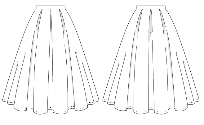 Millicent Skirt sewing pattern line art from Charm Patterns.