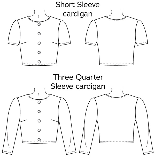Turner Cardigan sewing pattern line art from Charm Patterns