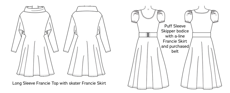 Francie Skirt sewing pattern line art from Charm Patterns