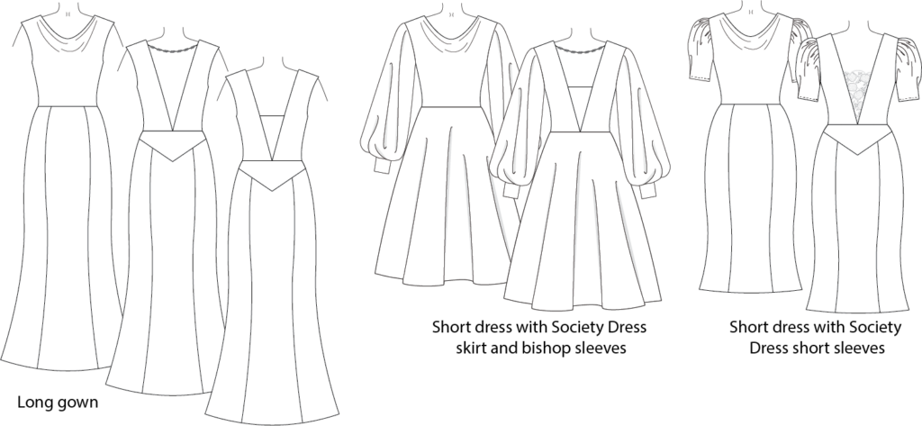 Starlet Gown line art from Charm Patterns