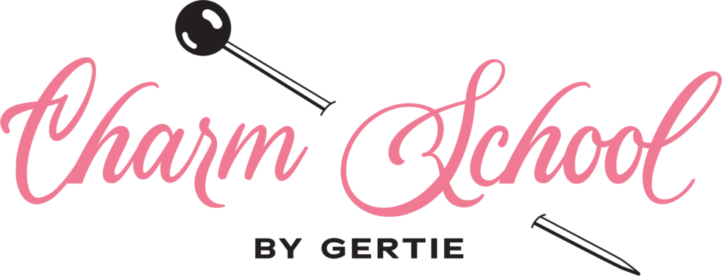 Charm School logo BW with pink script