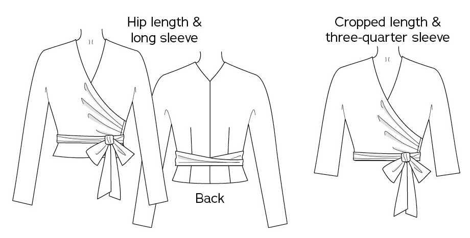 Extra Credit Wrap Top line art for the sewing pattern from Charm Patterns.