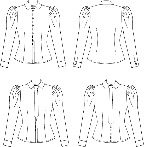 Patsy mutton sleeve expansion and charm school necktie line art.