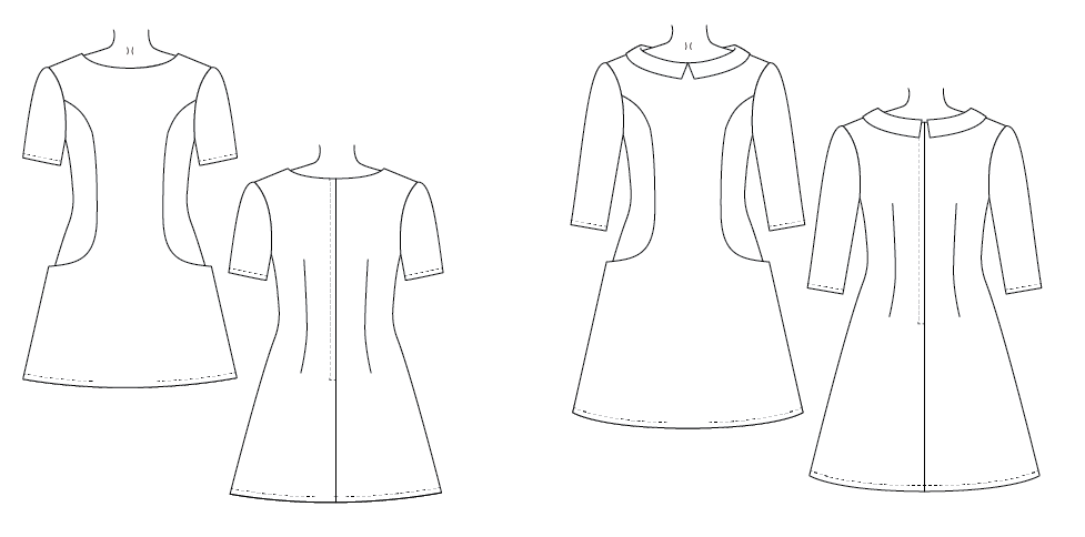 Study Hall Dress line art from Charm Patterns by Gertie