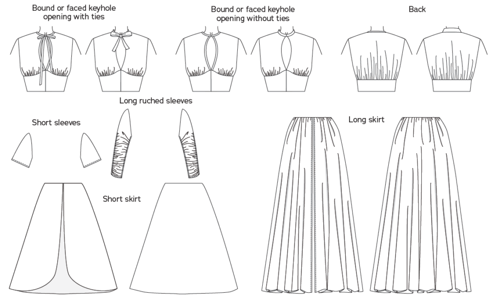 Lucy Hostess Gown line art from Charm Patterns.