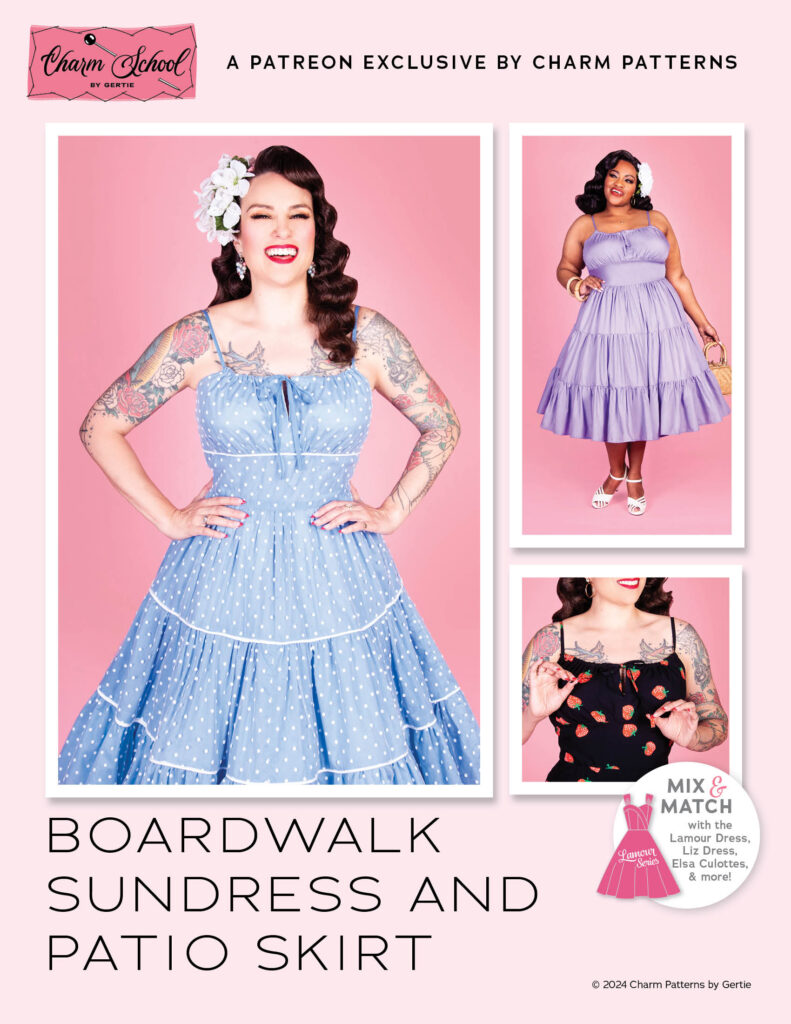 Boardwalk Sundress and Patio Skirt vintage-inspired sewing pattern from Charm Patterns.