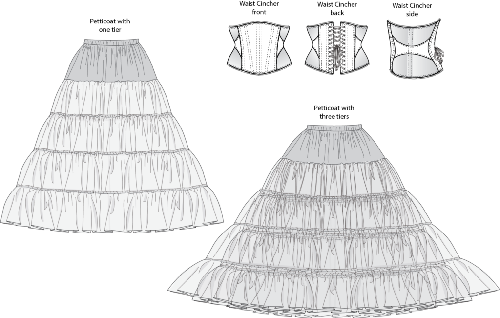 Charm Foundations Waist Cincher and Petticoat line art