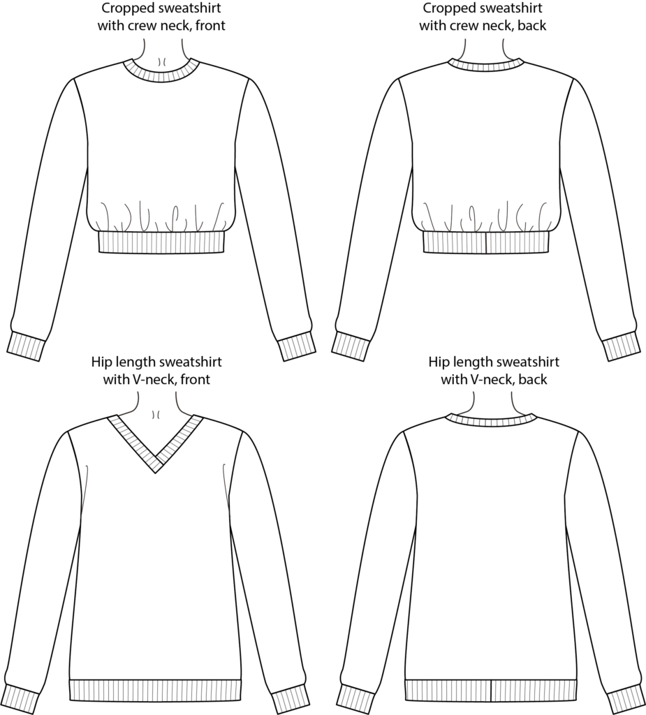 Varsity Sweatshirt sewing pattern line art from Charm Patterns.