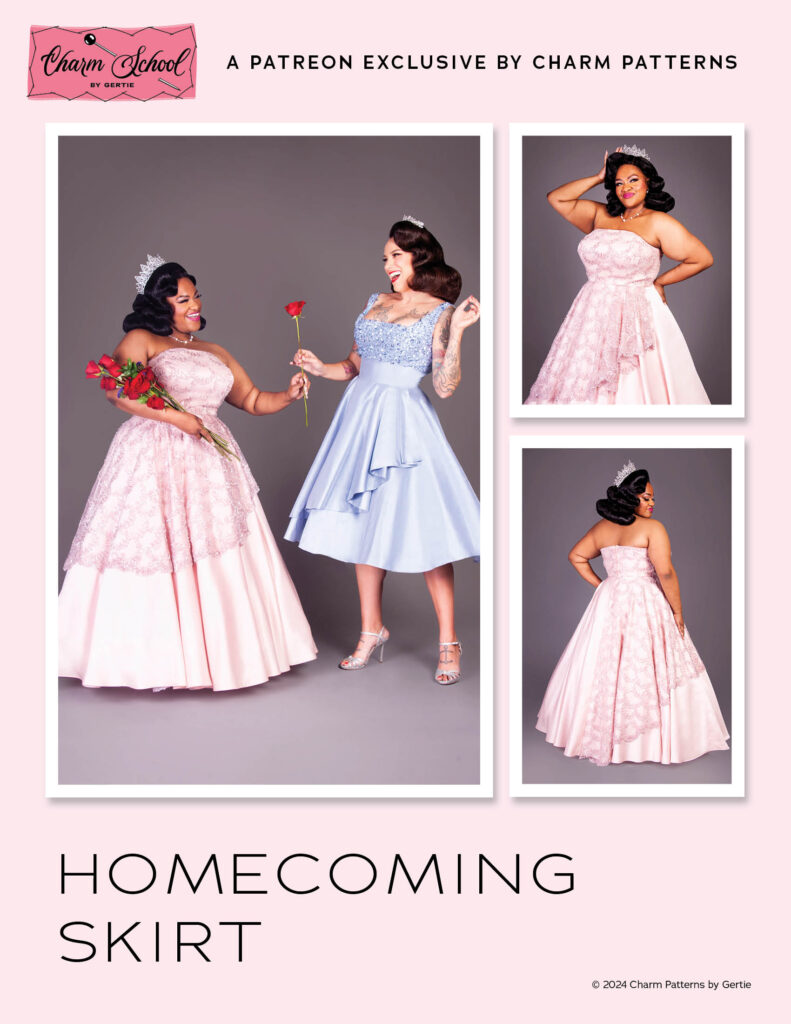 Homecoming Skirt circle skirt and circle skirt gown sewing pattern from Charm Patterns by Gertie.