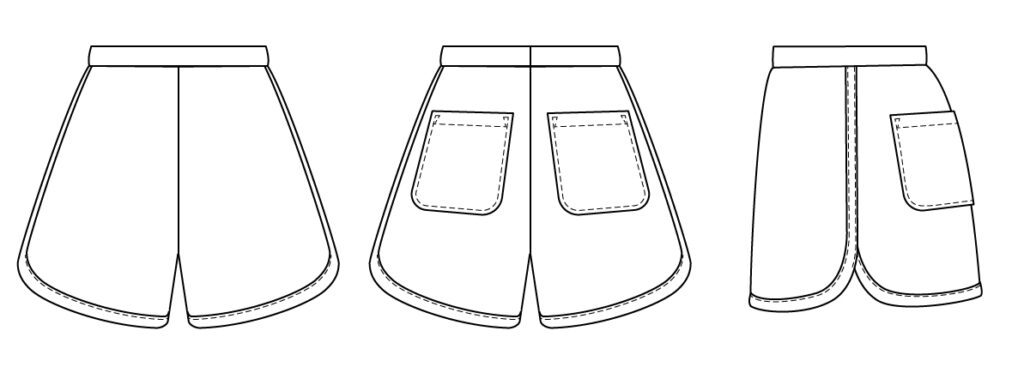 Varsity Gym Shorts line art from Charm patterns