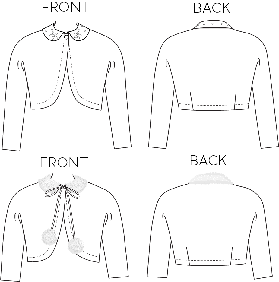 Peter Pan Bolero sewing pattern line art from Charm Patterns