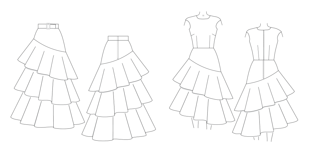 Katharine Skirt sewing pattern line art.