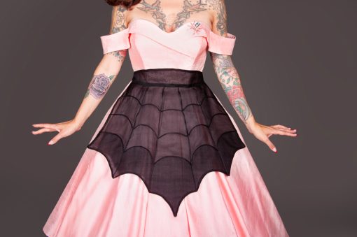 Gertie wearing the Charm Patterns Spiderweb Apron sewing pattern