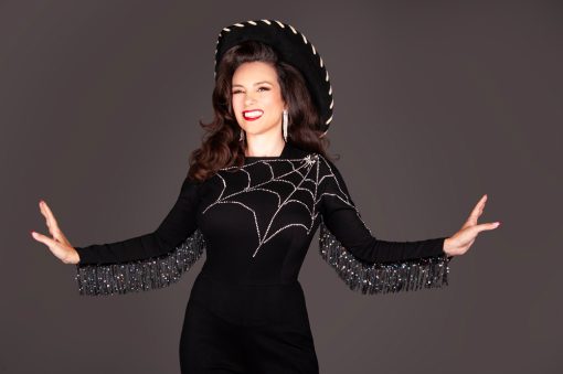 Gertie wearing the Dolly Parton Jumpsuit costume