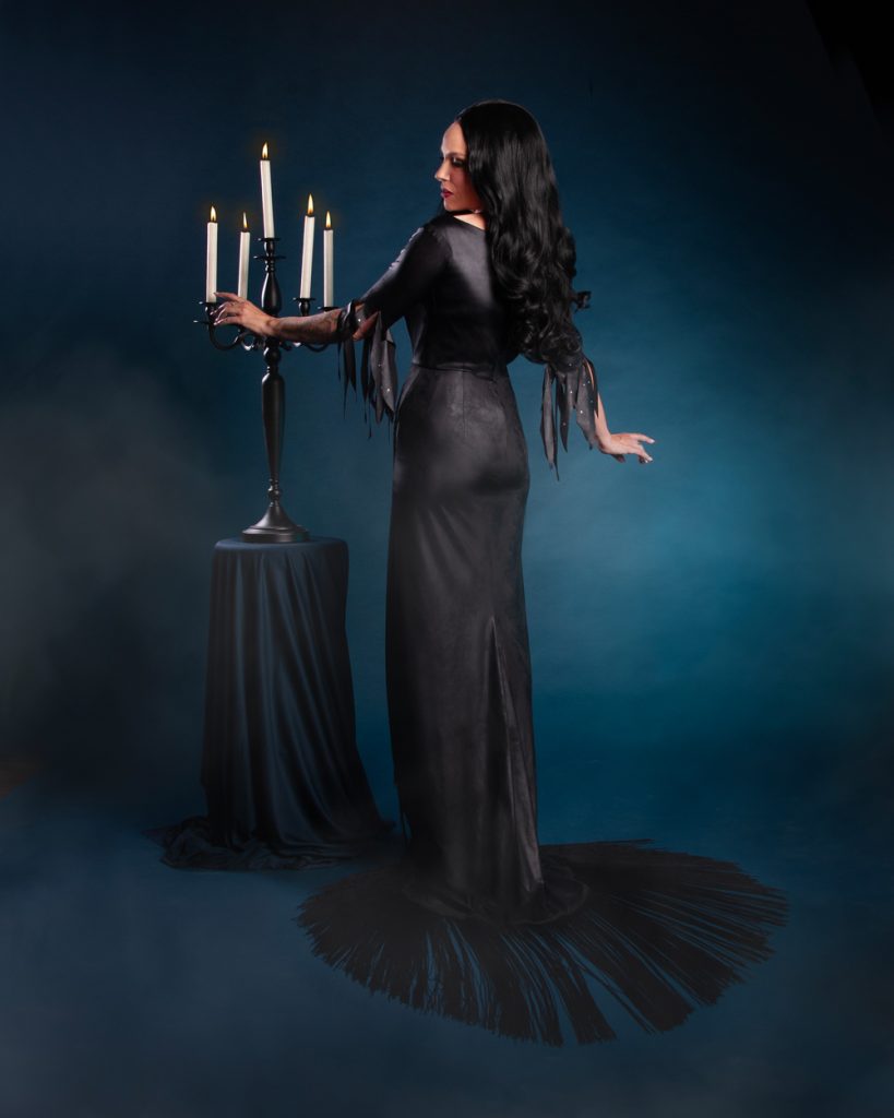 Gertie wearing the Vampira Dress hack