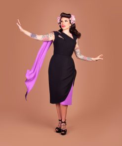 Gertie wearing a dress made from the Carmen Bodice and Overlay sewing patterns.