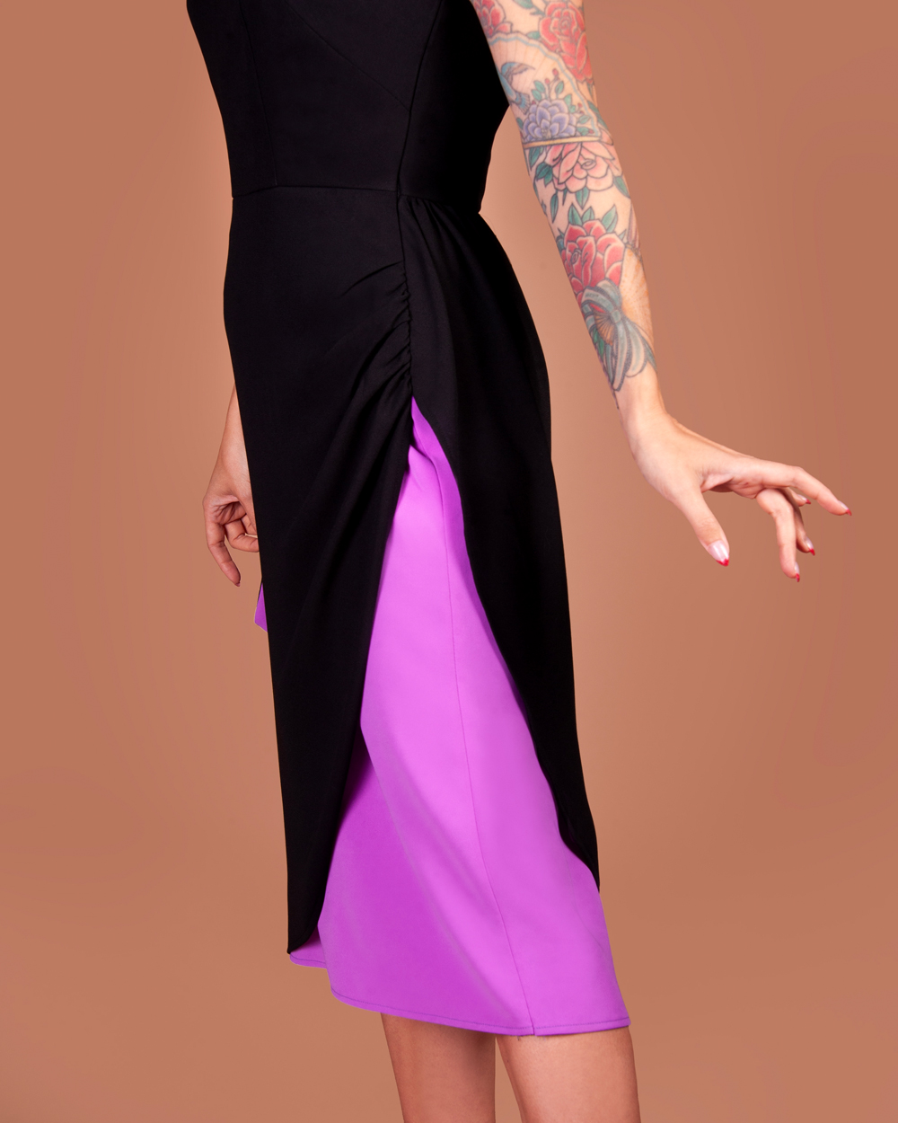 Gertie wearing a dress made from the Carmen Bodice and Overlay sewing patterns.