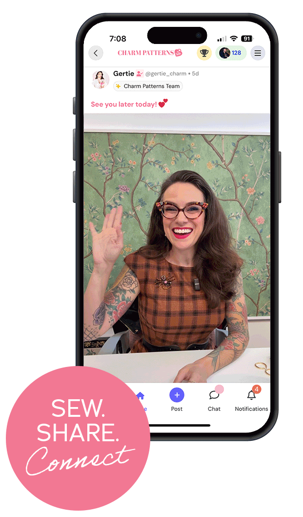 A mockup of the Charm Community App on an iphone