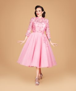 Gertie wearing the Haynes Bodice to recreate the 