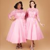 Gertie and Susie wearing the Haynes Bodice to recreate the "Sisters Dress" from the movie White Christmas (in pink, of course!).