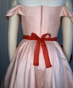 Charm Poinsettia Apron sewing pattern in red silk organza with beaded tulle