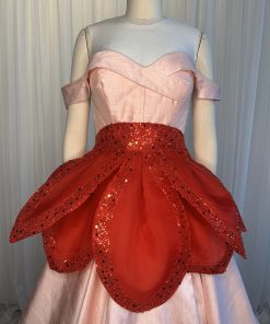 Charm Poinsettia Apron sewing pattern in red silk organza with beaded tulle