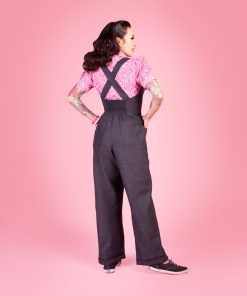 Gertie wearing the Make Do and Mend Overalls with a Marlene Blouse.
