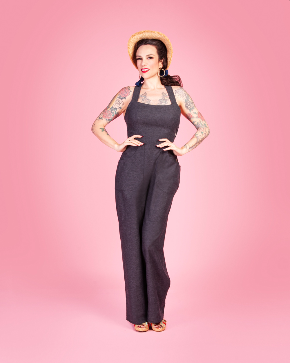 Gertie wearing the Make Do and Mend Overalls.