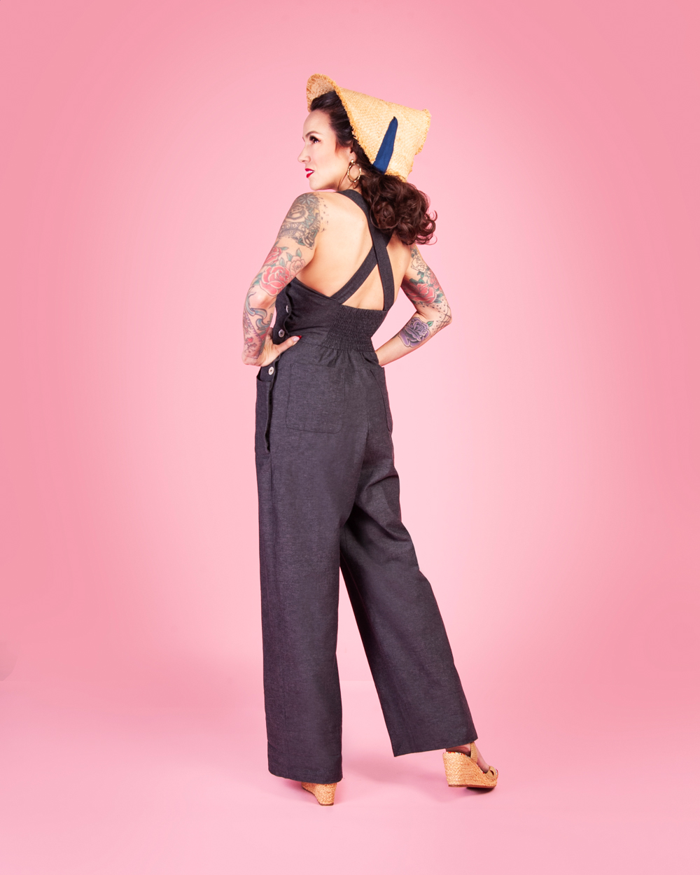 Gertie wearing the Make Do and Mend Overalls.