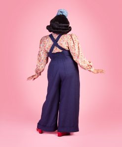 Susie wearing the Make Do and Mend Overalls with a Marlene Blouse.