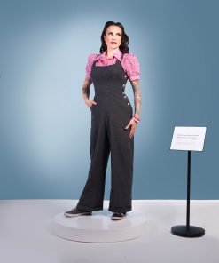 Gertie wearing the Make Do and Mend Overalls with a Marlene Blouse.