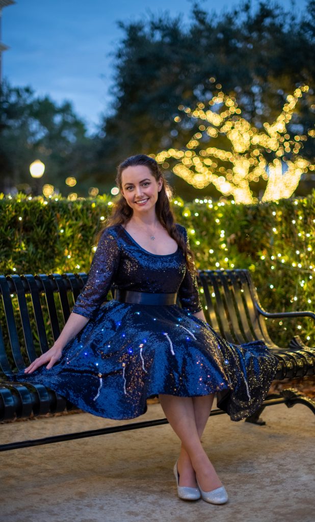 Rachel wearing a LED light up skirt.