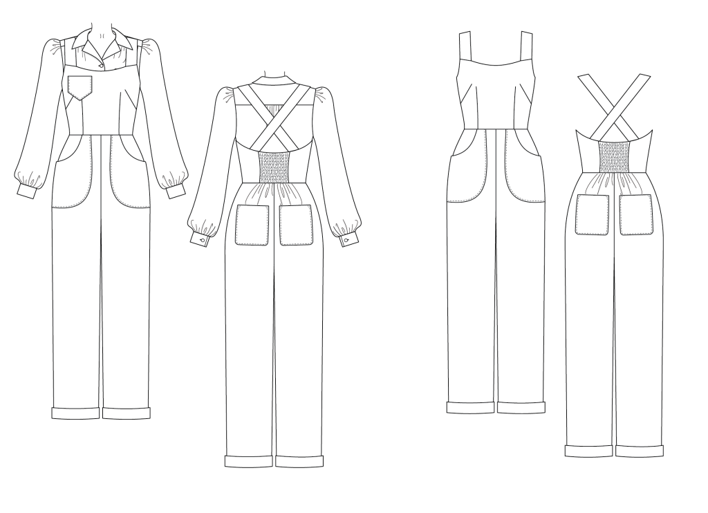 Make Do and Mend Overalls sewing pattern line art