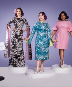 Gertie, Calamity Chang, and Susie Dahl wearing the Butterfly Dress sewing pattern from Charm Patterns.