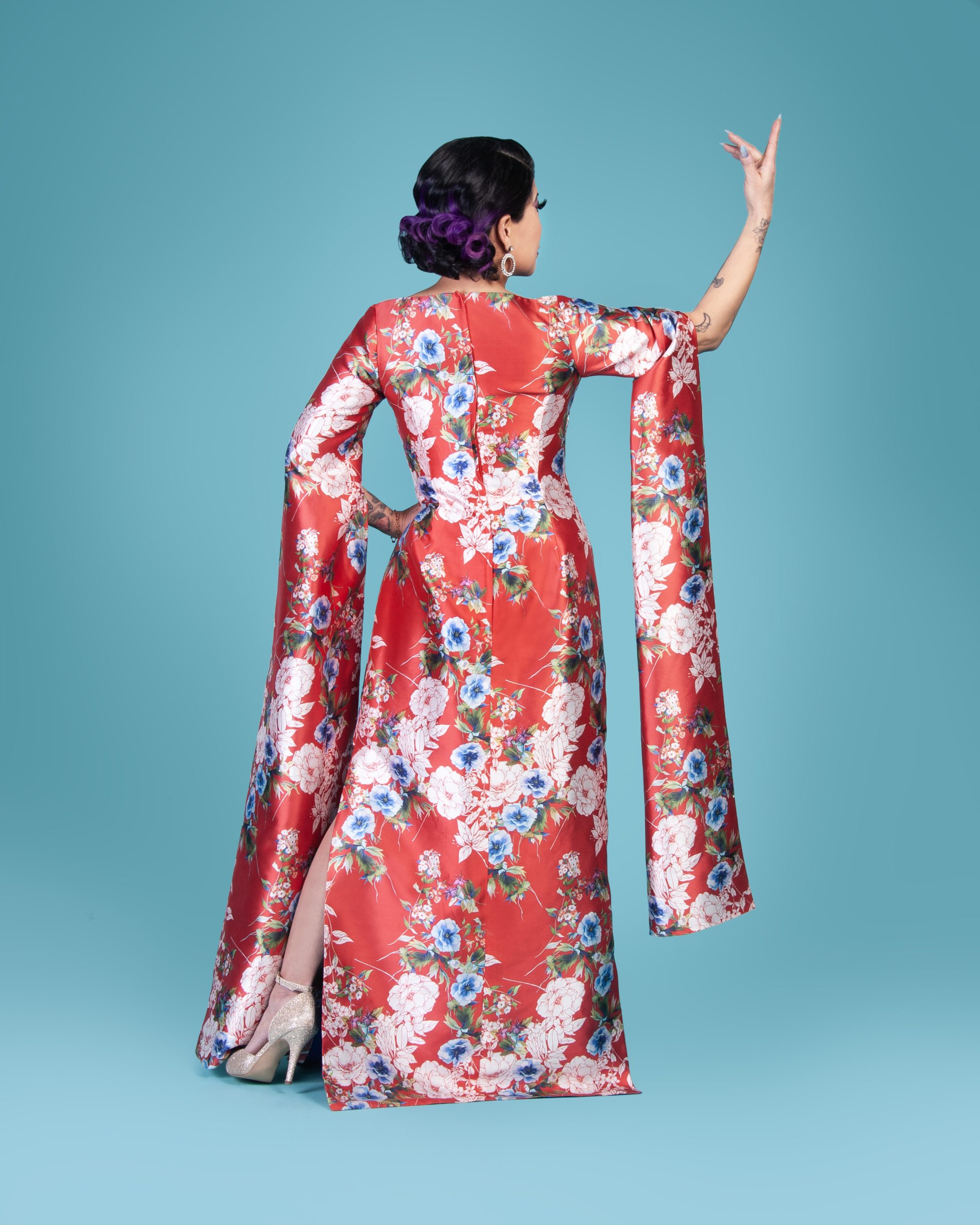 Calamity Chang wearing the Butterfly Dress sewing pattern from Charm Patterns.