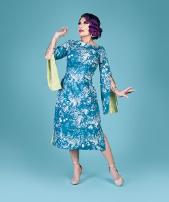 Calamity Chang wearing the Butterfly Dress sewing pattern from Charm Patterns.