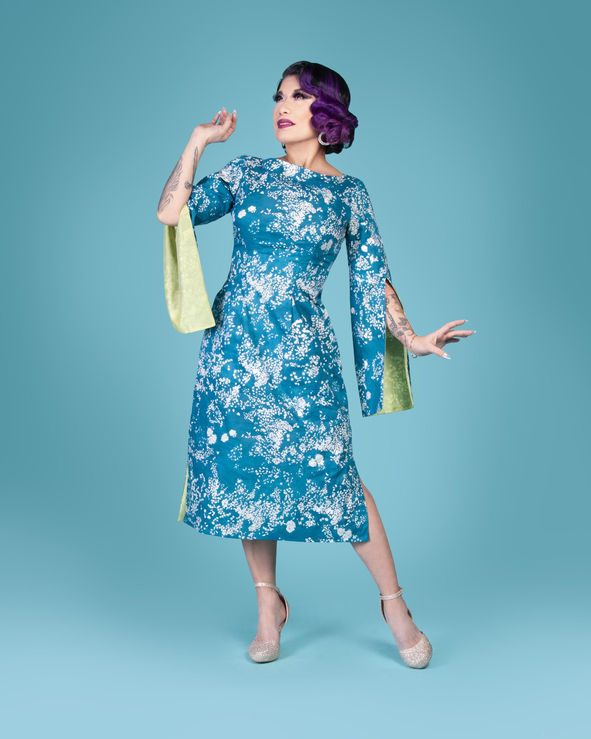 Calamity Chang wearing the Butterfly Dress sewing pattern from Charm Patterns.