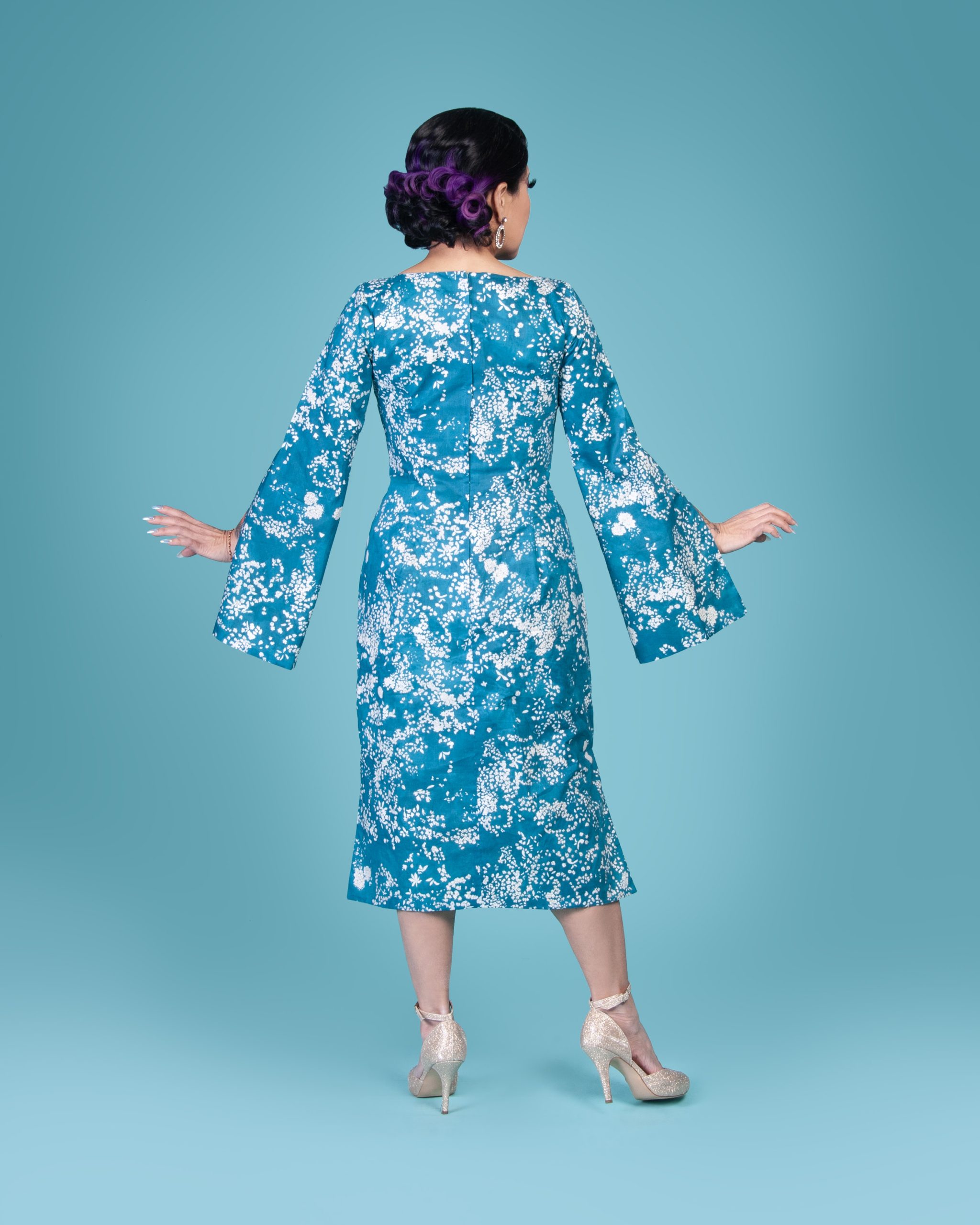 Calamity Chang wearing the Butterfly Dress sewing pattern from Charm Patterns.