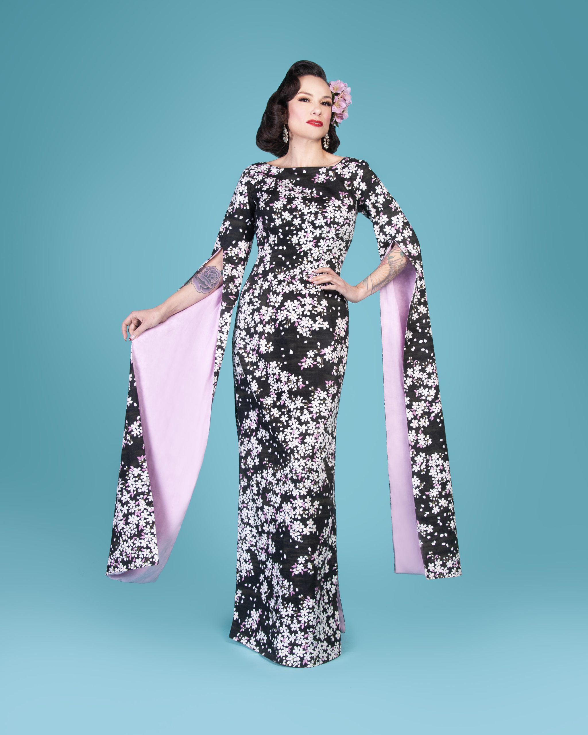 Gertie wearing the Butterfly Dress sewing pattern from Charm Patterns.