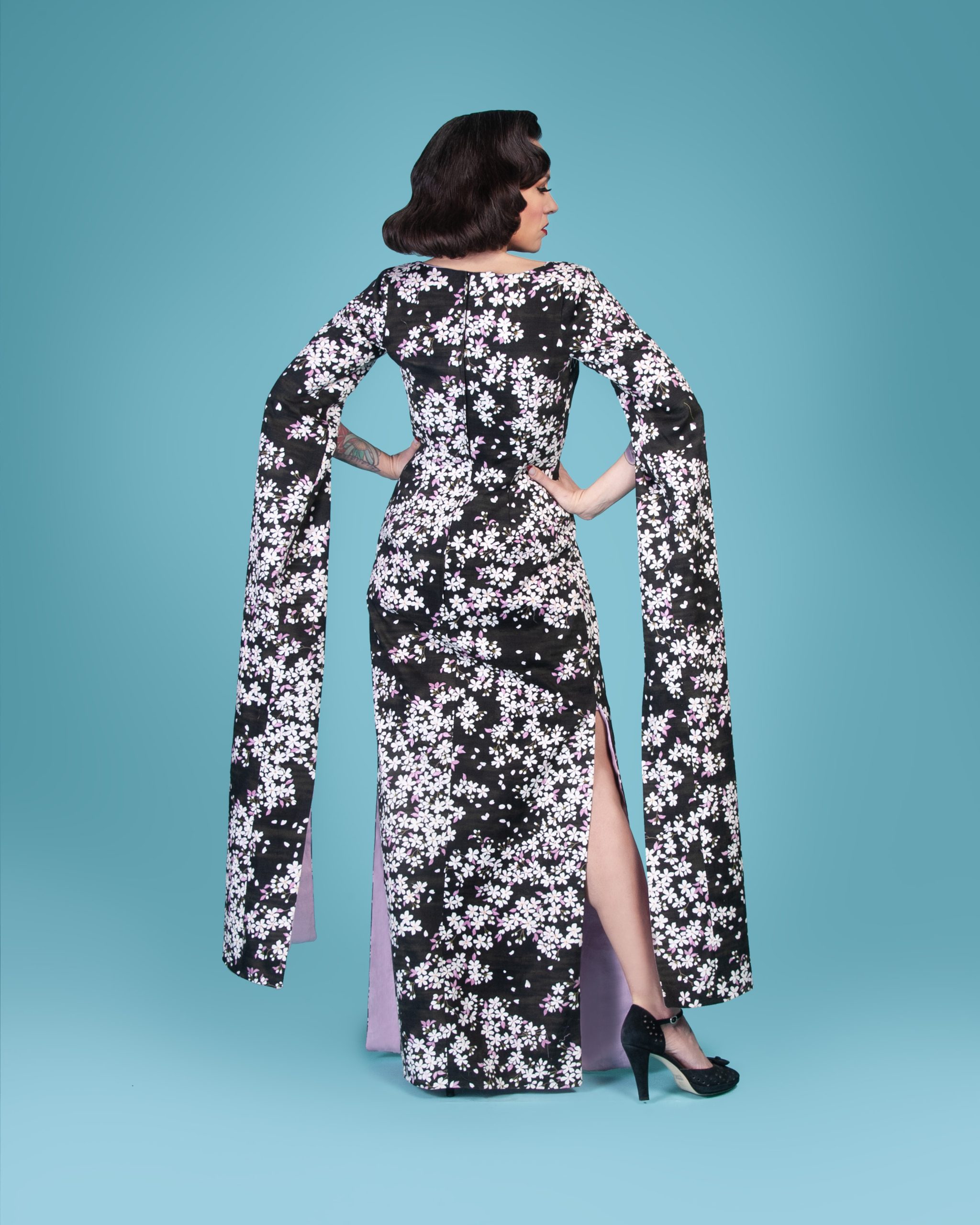 Gertie wearing the Butterfly Dress sewing pattern from Charm Patterns.